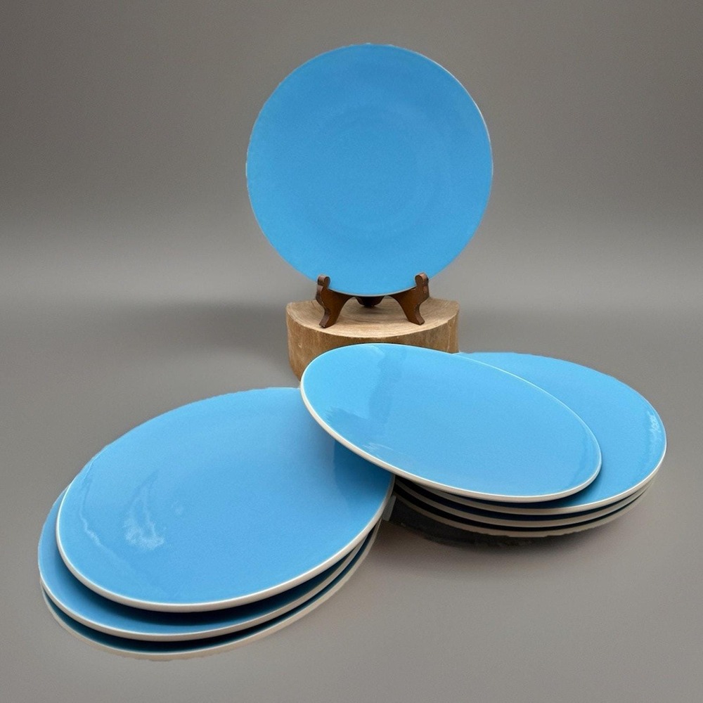Sasaki Colorstone Dinner Blue Plates Set 8 Vignelli 10.75" Japan Sasaki Plates